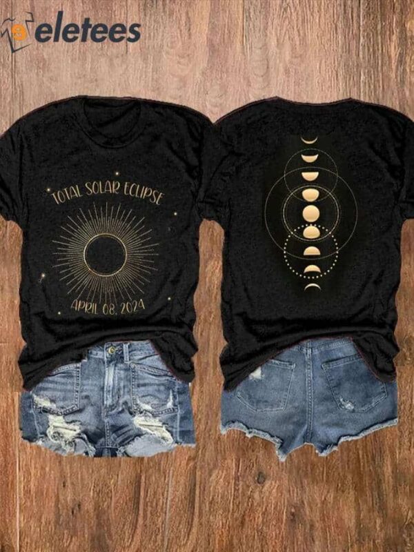 Women’S Solar Eclipse 2024 Print 2 Sided Casual T-Shirt