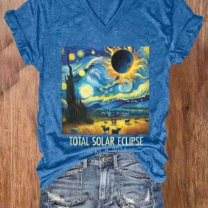 WomenS Solar Eclipse 2024 Print Casual T Shirt 2