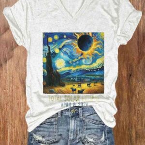 WomenS Solar Eclipse 2024 Print Casual T Shirt 3