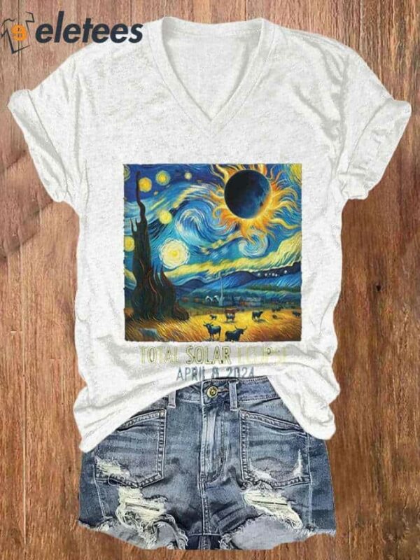 Women’S Solar Eclipse 2024 Print Casual T-Shirt