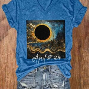 WomenS Solar Eclipse 2024 Print T Shirt 2