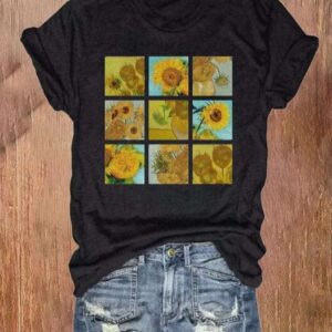Women’S Sunflowers Gifts Painting Collage Aesthetic Clothing Renaissance T-Shirt