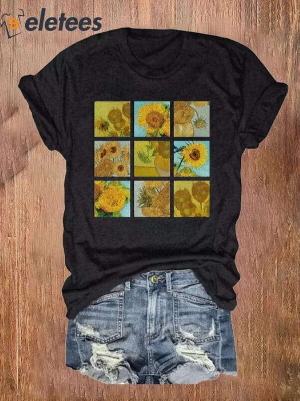 Women’S Sunflowers Gifts Painting Collage Aesthetic Clothing Renaissance T-Shirt