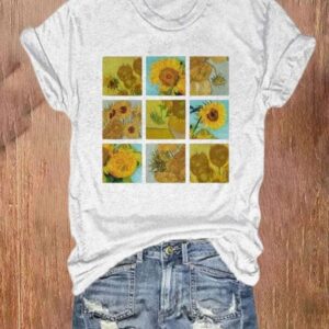 WomenS Sunflowers Gifts Painting Collage Aesthetic Clothing Renaissance T Shirt 2