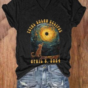 Women'S Total Solar Eclipse 2024 Print Casual T-Shirt