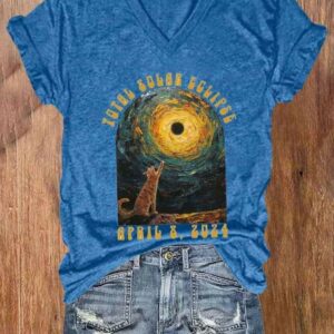 WomenS Total Solar Eclipse 2024 Print Casual T Shirt 2