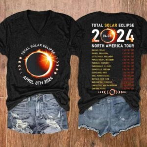 Women’S Total Solar Eclipse 2024 Print Double Sided Casual T-Shirt