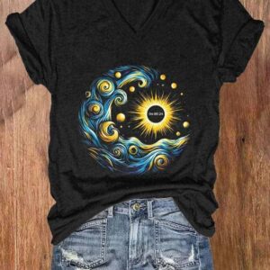 Women'S Van Gogh Total Solar Eclipse 2024 Print Casual T-Shirt