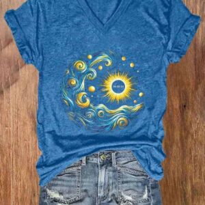 WomenS Van Gogh Total Solar Eclipse 2024 Print Casual T Shirt 2