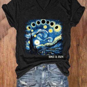 Women'S Van Gogh Total Solar Eclipse 2024 Print T-Shirt