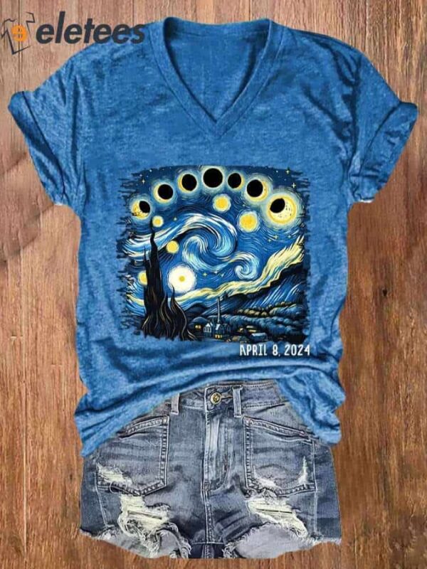 Women’S Van Gogh Total Solar Eclipse 2024 Print T-Shirt