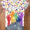 Women’S We Rise By Lifting Others Heart Rainbow Print V-Neck T-Shirt