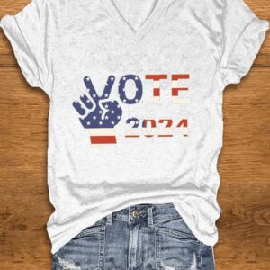 Womens 2024 vote printed T shirt1