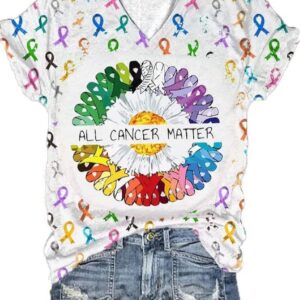 Women’s All Cancer Matterr Printed V-Neck T-Shirt