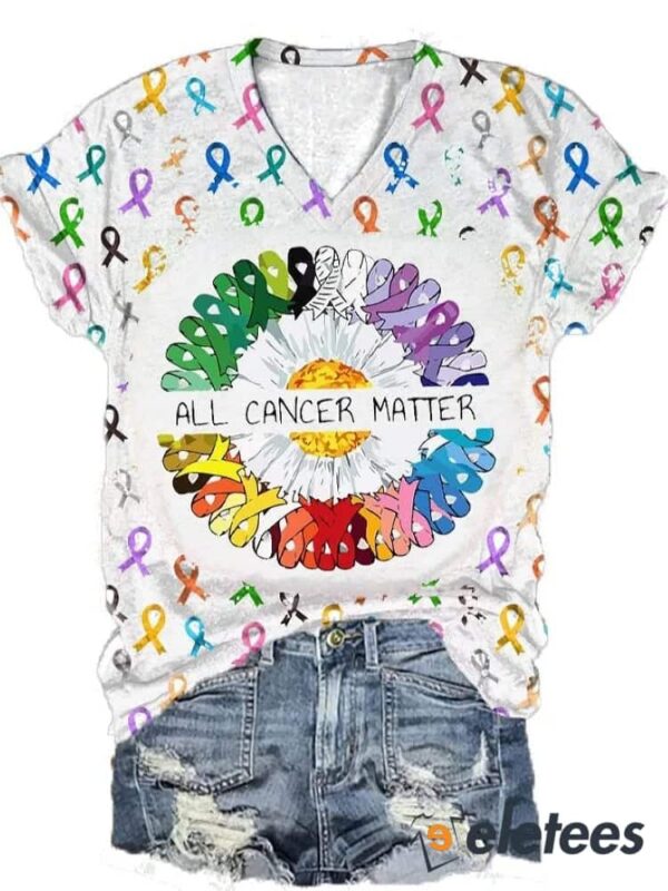 Women’s All Cancer Matterr Printed V-Neck T-Shirt