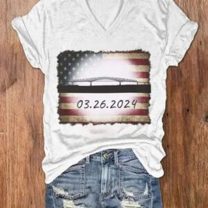 Women’s Baltimore Bridge 03 26 2024 Print V-Neck T-Shirt