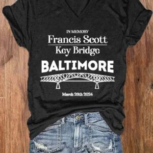 Womens Baltimore Bridge In Memory Print V Neck T Shirt