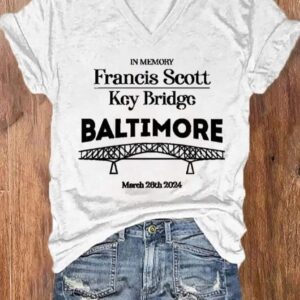 Womens Baltimore Bridge In Memory Print V Neck T Shirt1