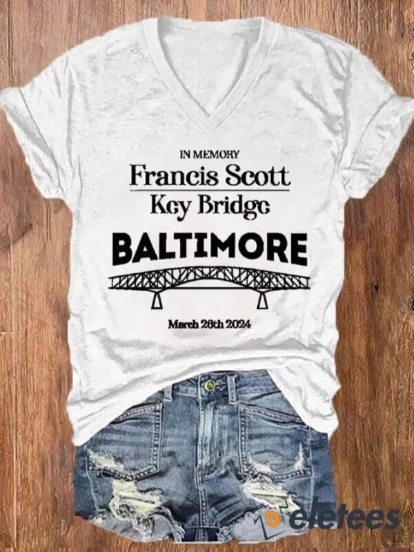 Women’s Baltimore Bridge In Memory Print V-Neck T-Shirt