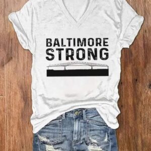 Womens Baltimore Strong Print V Neck T Shirt
