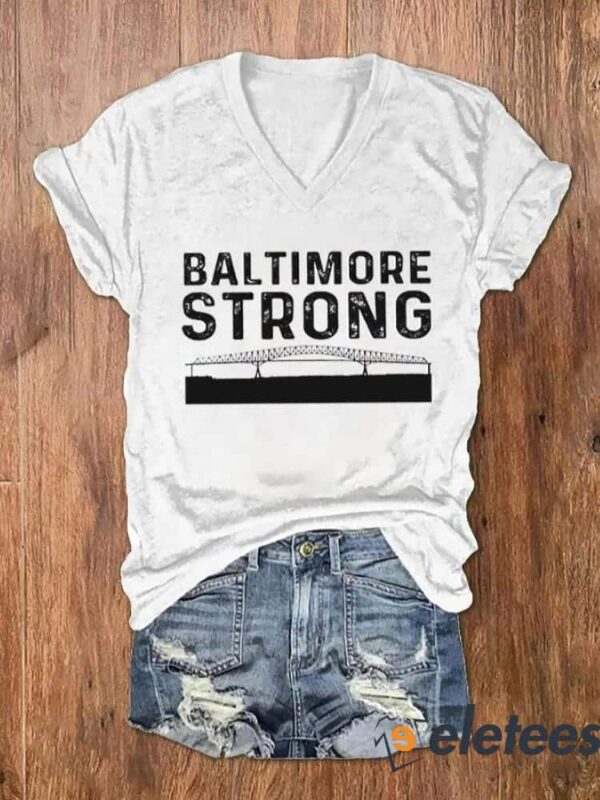Women’s Baltimore Strong Print V-Neck T-Shirt