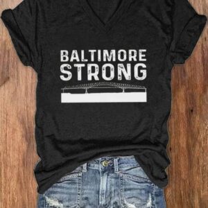 Womens Baltimore Strong Print V Neck T Shirt1
