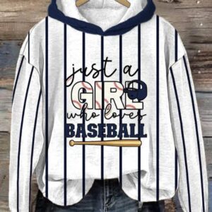 Women’s Baseball Striped Just a girl who loves baseball printed hooded sweatshirt