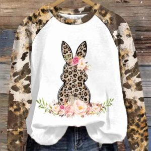 Women’s Easter Leopard Bunny Print Sweatshirt