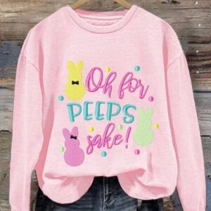 Womens Easter Oh For Peeps Sake Colorful Bunny Print Sweatshirt