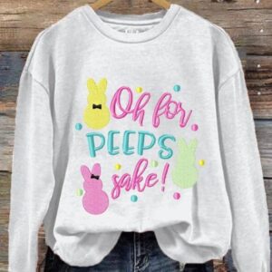 Womens Easter Oh For Peeps Sake Colorful Bunny Print Sweatshirt2