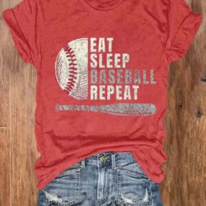 Womens Eat Sleep Baseball Repeat Baseball Lover Casual Tee