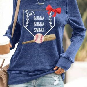 Women’s Hey Bubba Swing Baseball Print Casaul Sweatshirt