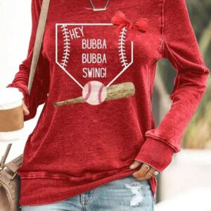 Womens Hey Bubba Swing Baseball Print Casaul Sweatshirt1