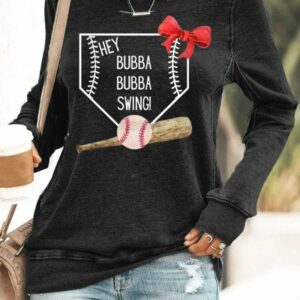 Womens Hey Bubba Swing Baseball Print Casaul Sweatshirt2
