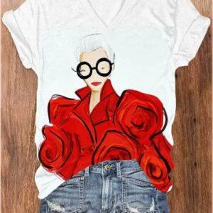 Women’s Iris Apfel Print V-Neck T-Shirt