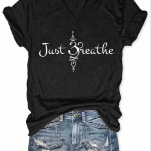 Womens Just Breathe Print V Neck Shirt 2