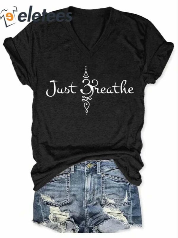 Women’s Just Breathe Print V-Neck Shirt