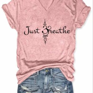 Womens Just Breathe Print V Neck Shirt 3