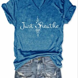 Womens Just Breathe Print V Neck Shirt 4