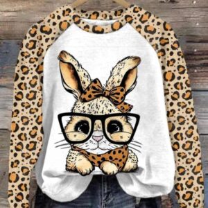 Women’s Leopard Bunny Print Casual Sweatshirt