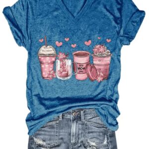 Womens Mothers Day Coffee Cup Print V Neck T Shirt2