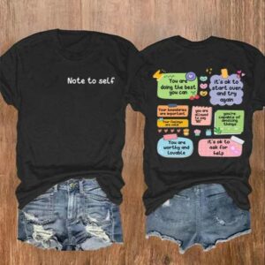 Womens Note To Self Mental Health Print Casual T Shirt 2