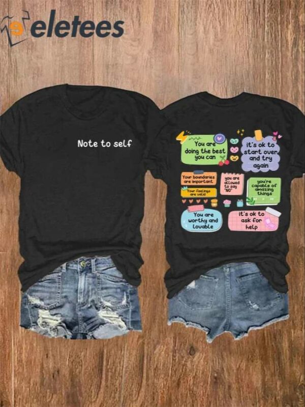 Women’s Note To Self Mental Health Print Casual T-Shirt