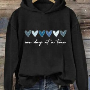 Women's One Day At A Time Print Casual Hoodie