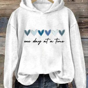 Womens One Day At A Time Print Casual Hoodie 2