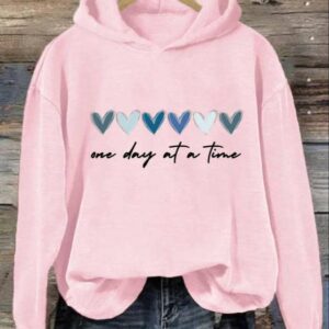 Womens One Day At A Time Print Casual Hoodie 3