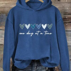 Womens One Day At A Time Print Casual Hoodie 4