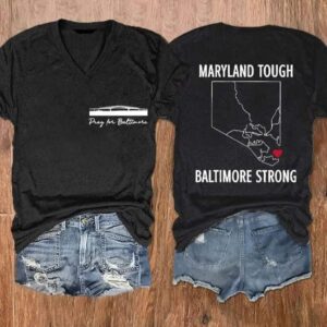 Women’s Pray For Baltimore Bridge printed V-neck T-shirt