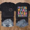 Women’s Praying Mamas Raising Warriors Print V-Neck T-Shirt