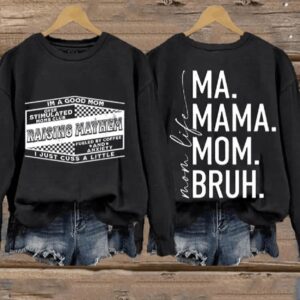 Womens Raising Mayhem Mom Life Graphic Print Casual Sweatshirt